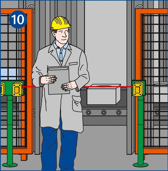 Ein Mitarbeiter kontrolliert mit Checkliste die Sicherheitseinrichtungen an einer Anlage.
