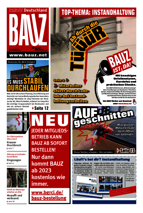 Der Titel der aktuellen BAUZ-Zeitung BAUZ_41_Laeufts_bei_dir_Instandhaltung.pdf